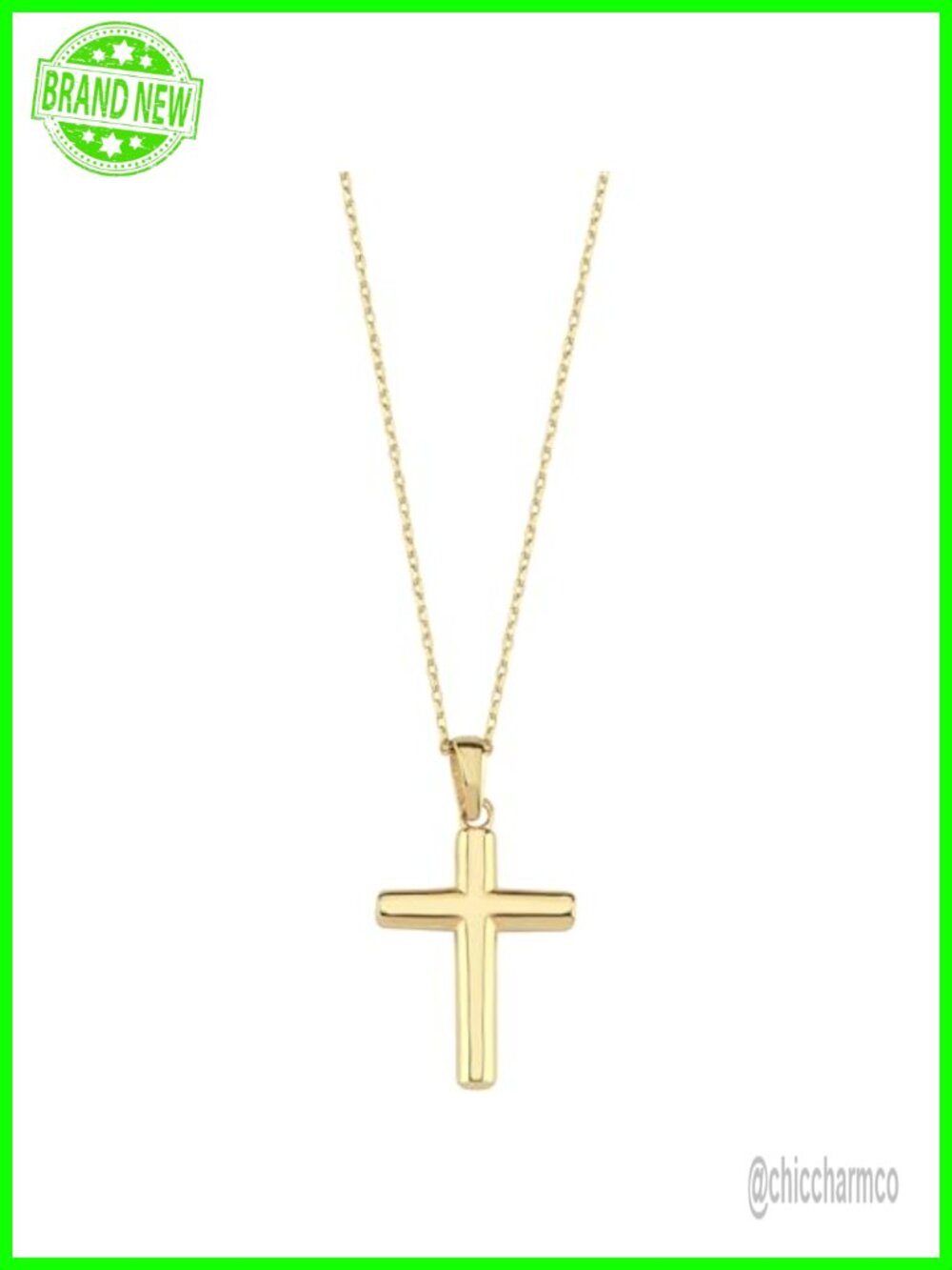 14K Gold Plated Cross Necklace Cable Chain Adjustable Christian Pendant
